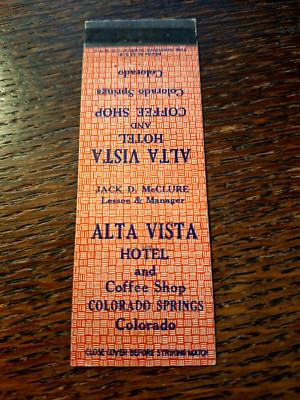 Vintage Matchbook: Alta Vista Hotel & Coffee Shop, Colorado Springs, CO