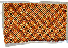 Hand Embroidered Yarn Pillow Piece Orange  Black Geometric Design 16x24
