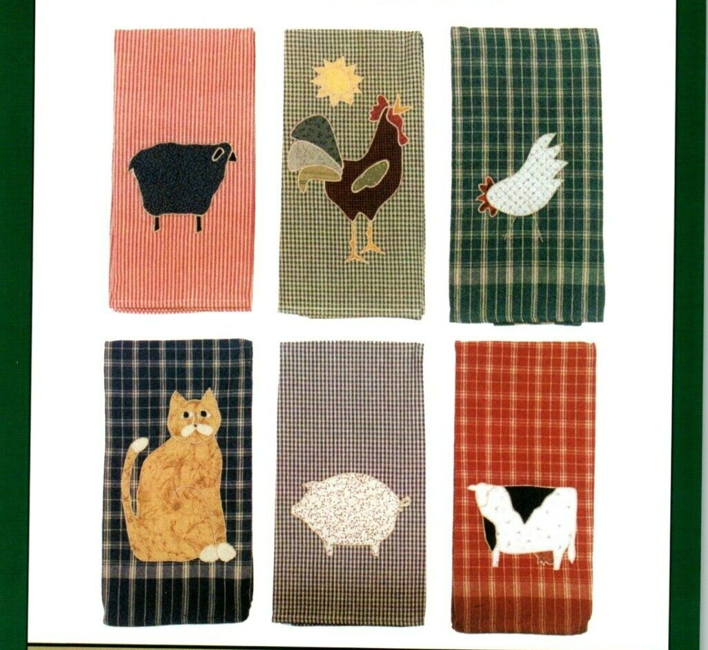 Country Towels Applique Sewing Pattern Primitive Folk Art Farm Animals