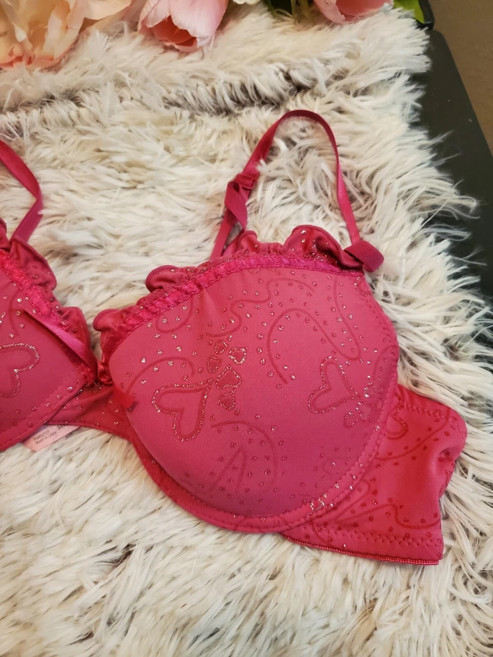 Native Intimates Bra Pink Heart Logo underwired Padded  36B Glitter Straps - Image 3 of 4