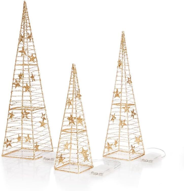 Гирлянда Кегеля светодиодная Glamour Deko Pyramiden Metall Goldglitter, 3 штуки, в упаковке, около 60 см в упаковке