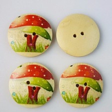 Pkg of 10 MUSHROOMS 2-hole Wood Buttons 11/16" 18mm Scrapbook Craft 9026 