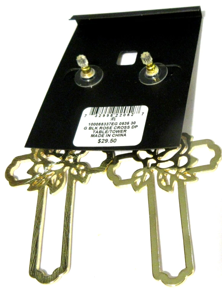 Nuevo pendiente THALIA SODI tono dorado claro estrás flor CRUZ negro CORAZÓN gota Foto 3 de 4