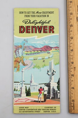 Vintage Delightful Denver Tourist Travel Guide & Map Convention Visits Bureau
