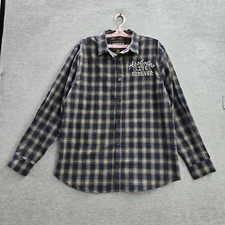 Assholes*s Live Forever Men Button Up Shirt XL Blue Embroidery Smoking Skull