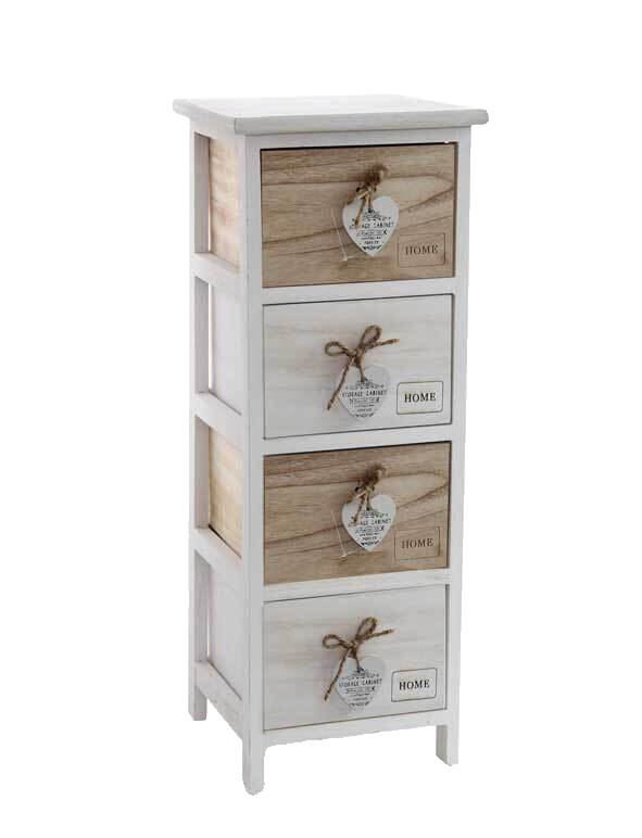 CASSETTIERA CUORE SLIM SALVASPAZIO LEGNO 4 CASSETTI BIANCO MARRONE H80*26*32 CM