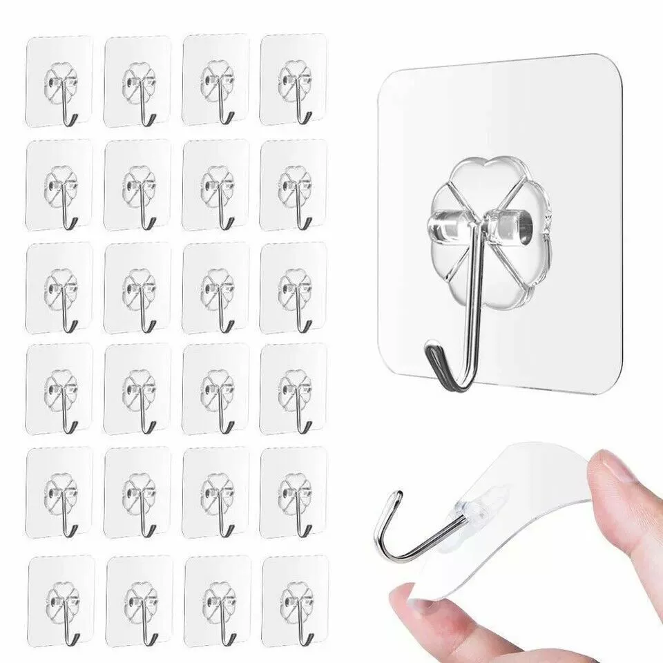 SELF ADHESIVE HOOKS Wall Door Plastic Strong Sticky Sucker Holder Removable  UK