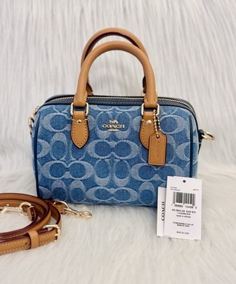 NWT Coach Mini Rowan Crossbody BagIn Signature Denim CDQ36 Gold