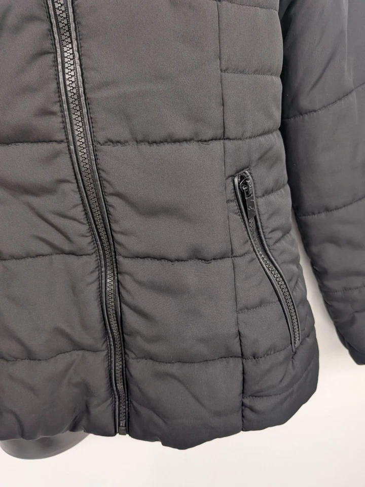 Abrigo chaqueta acolchada con capucha ribete de piel sintética rosa celebridad para mujer talla M Y2K exterior Foto 4 de 4