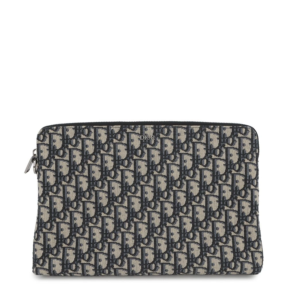 Dior — Dior Oblique A4 Zip Pouch Clutch Bag Canvas Beige/Black 2ESCA421YKY_H27E
