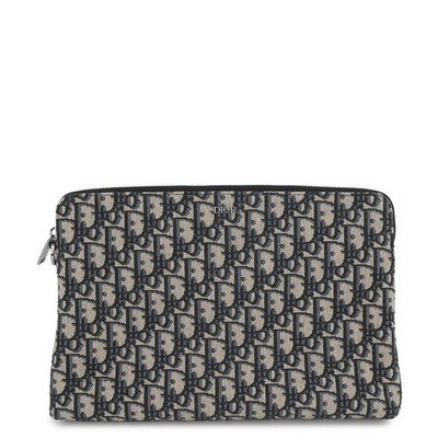 Dior Oblique A4 Zip Pouch Clutch Bag Canvas Beige/Black 2ESCA421YKY_H27E