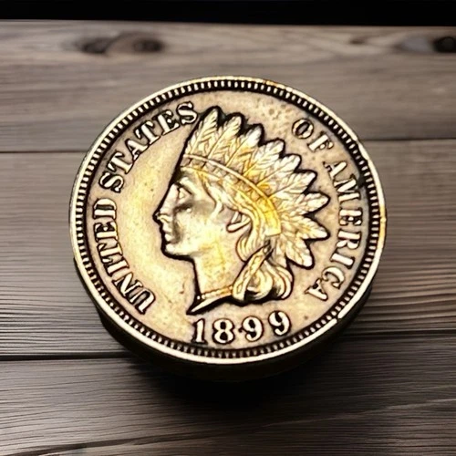 🔥 ESTATE FIND - 1899 Indian Head Penny AU U.S. Mint Coin 4 Diamonds History