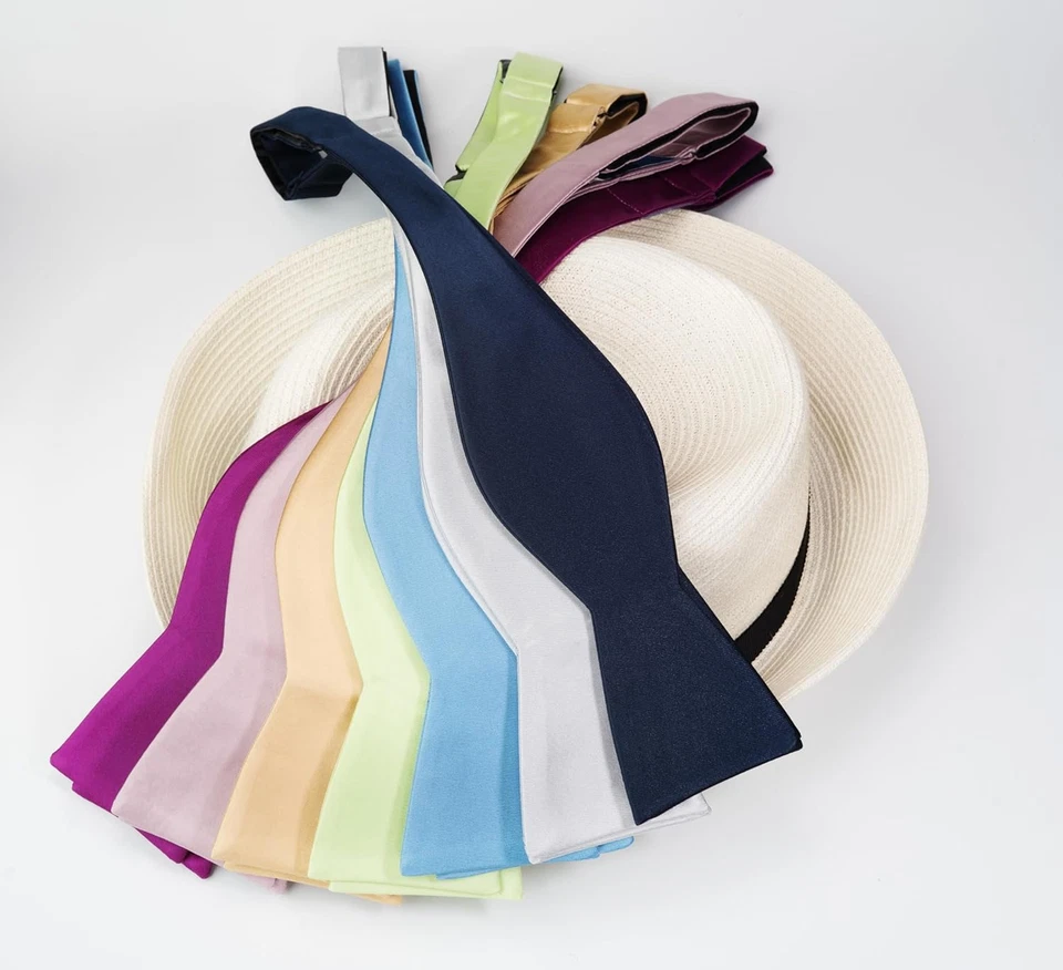 Gravata borboleta de cetim autoamarrada smoking sólido laço ajustável para adultos - Imagem 4 de 4