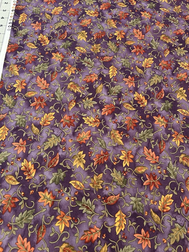 Harvest Melody Purple Fall Leaves Acorns Benartex Fabric BTY Quilting Sewing - Image 4 of 4