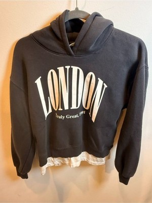 Zara London Layered Look Hoodie Charcoal Gray Girls 13 14 Women s XS