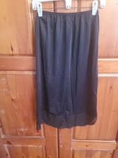 Vintage Half Slip Size Med. Black Tricot Nylon Side Slit Lace By Vanity Fair