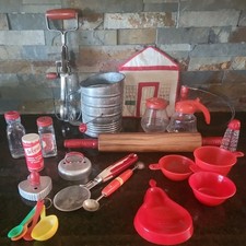 Vintage Red Handled Kitchen Set Items, Lot of 18 includes large variety of items