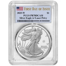 Presale - 2025-W Proof $1 American Silver Eagle Laser Beam Privy PCGS PR70DCA...