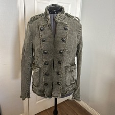 Free People We The Free Last Dance Military Denim Blazer Jacket, Olive Green, S