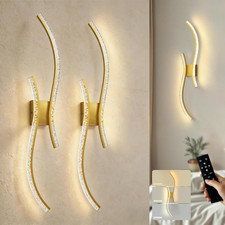 Battery Operated Wall Sconces Set of 2, Dimmable Acrylic Gold Lights