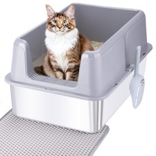 Extra Large Cat Litter Box Stainless Steel Litter Box XL Pan with Scoop  Mat