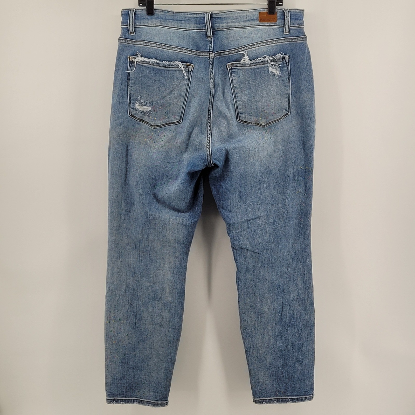 Judy Blue Boyfriend Fit Size 18W Jeans Distressed Light Wash Paint Splatter
