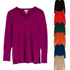 J Jill Womens Longline V-Neck Jumper Fine Knit