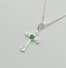 925 Sterling Silver Emerald Cross Pendant Necklace 24 Inch NEW