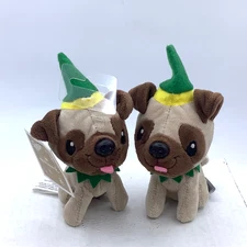 2 Hallmark Holiday Pug Luv Elf Mini Plush Dog Puppy 4.5” 1 with tag & 1 Without