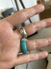 Solid Turquoise Gemstone Band Ring Size P 18mm Spiderweb Matrix Chunky Boho