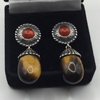 Carolyn Pollack Sterling Silver Tigers Eye Red Garnet Drop Dangle Earrings — photo 1