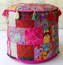Indian Vintage Patchwork Pouf Ottoman Round Ottoman Cover Pouf Footstool Ethnic