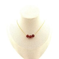 Halskette 3 Perlen Achat Rot 8 Mm. Kette Stahl Golden Edelstahl Halskette Femm