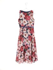 Hobbs Carly Dress Size 10 Navy Pink Floral Chiffon Sleeveless Midi Wedding Guest
