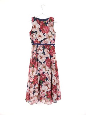 Hobbs Carly Kleid Größe 10 marineblau rosa Blumen Chiffon ärmellos Midi Hochzeitsgast