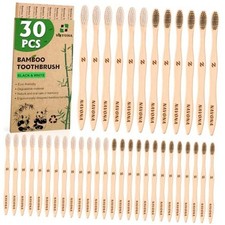 30 PCS Bamboo Toothbrushes Pack, BPA Free Medium Soft Bristles Toothbrushes