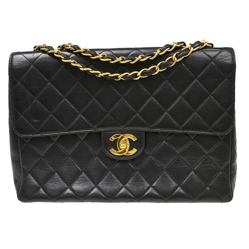 Chanel Black Lambskin Classic Flap Jumbo Shoulder Bag KQ01186