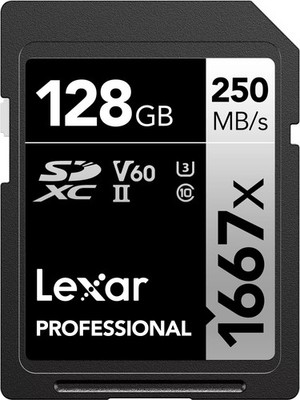 Lexar - 128GB Professional 1667x SD Card, UHS-II, C10, U3, V60, 1080p Full HD...