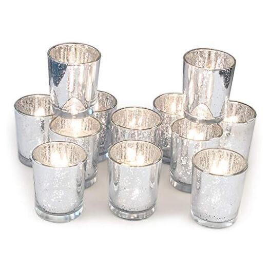 S, Mercury Glass Tealight Candle Holder Set Of 12 Silver