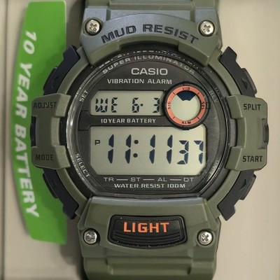 Casio Mud Resist Heavy Duty Digital Men's Watch 48mm Green WR 100M 10Y Battery