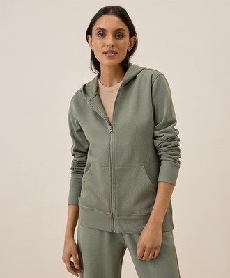 Pact Women's Brushed Fleece Zip Hoodie Large Shadow Green Soft Warm Outerwear