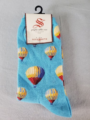 Socksmith Women's Crew Socks Size 9-11 Blue with Hot Air Balloons New with Tags - Picture 2 of 7