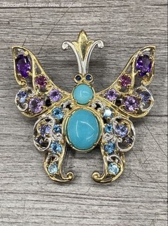 Sterling Silver NH Michael Valitutti Amethyst Topaz Butterfly Pin Pendant 10.40g