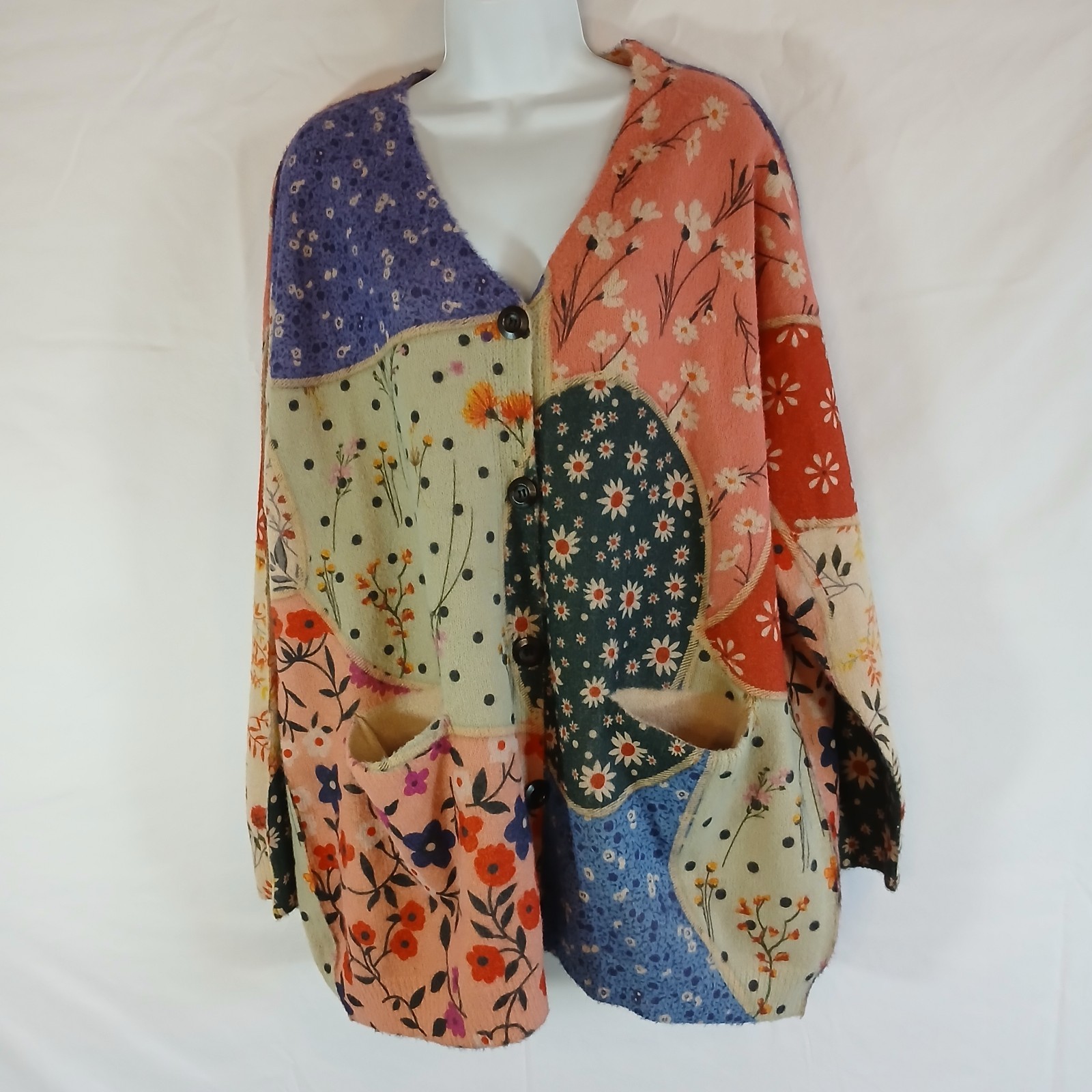 YesNo cardigan patchwork pattern multicolor wool … - image 1