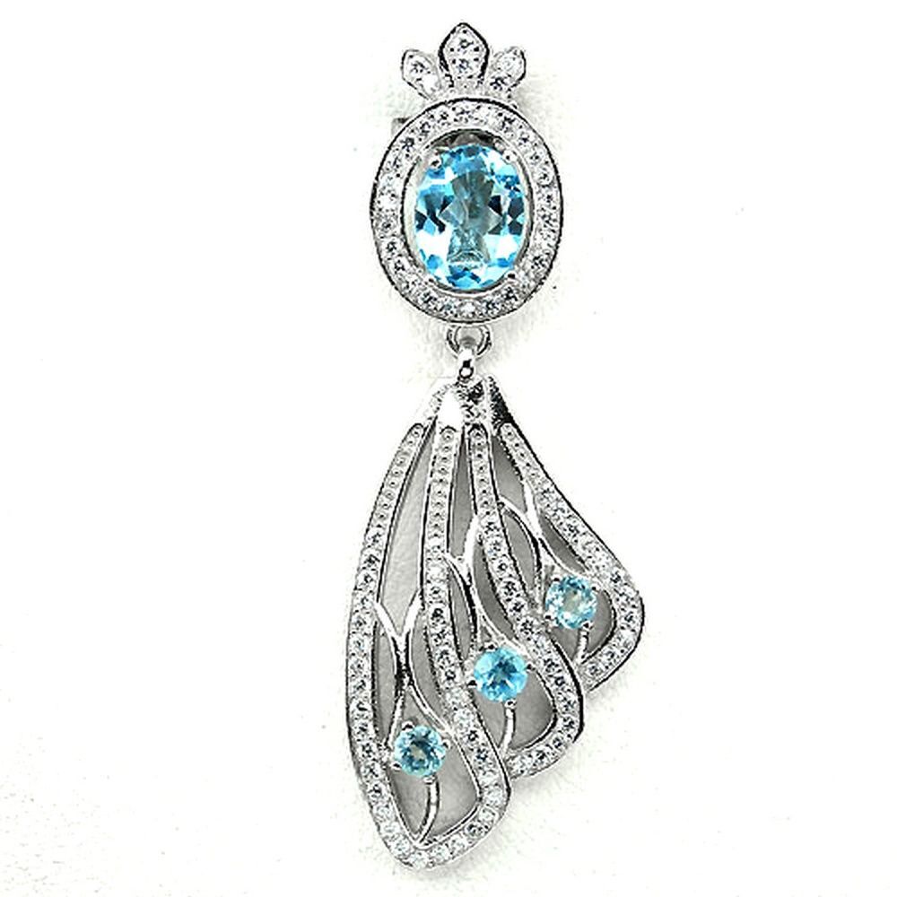 Pendentif Topaze bleue Argent 925 véritable avec sa chaine élégante