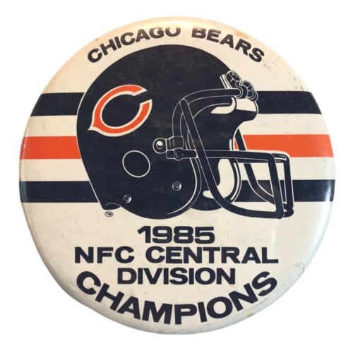 1985 CHICAGO BEARS NFL FOOTBALL 3.5" NFC CENTRAL DIVISION CHAMPS PIN BUTTON - Picture 1 of 2