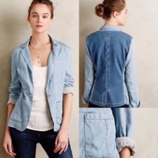 Anthropologie Pilcro  The Letterpress Newsy Chambray One Button Blazer Size Med