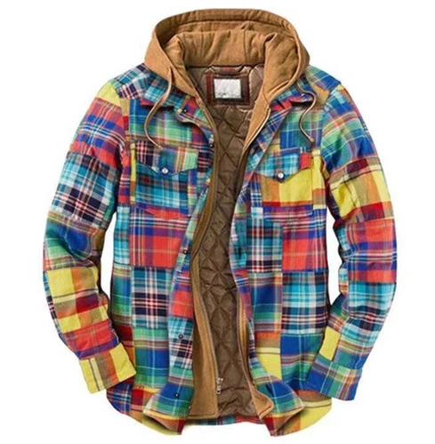 Men Plaid Work Jacket Lumberjack Hooded Flannel Shirt Sherpa Warm Hoodie New - Picture 55 of 76