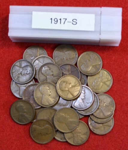 1917-S Lincoln Wheat Cent Penny 50 Coin roll Circulated