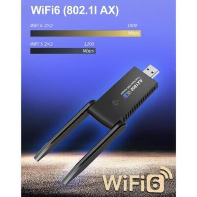 1800Mbps USB WiFi 6 Adapter, Wireless Driver Free WiFi Dual Band